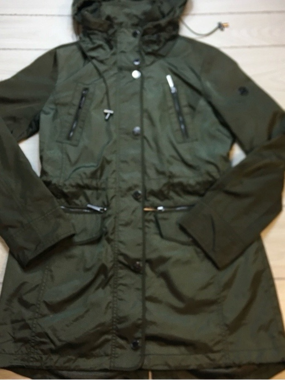 MICHAEL Michael Kors Women Olive Green Hooded Utility Parka Jacket Coat Size XS